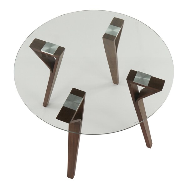 Lumisource Folia Round Dinette Table in Walnut Wood and Clear Glass - DT-FOLIA RND WLCL