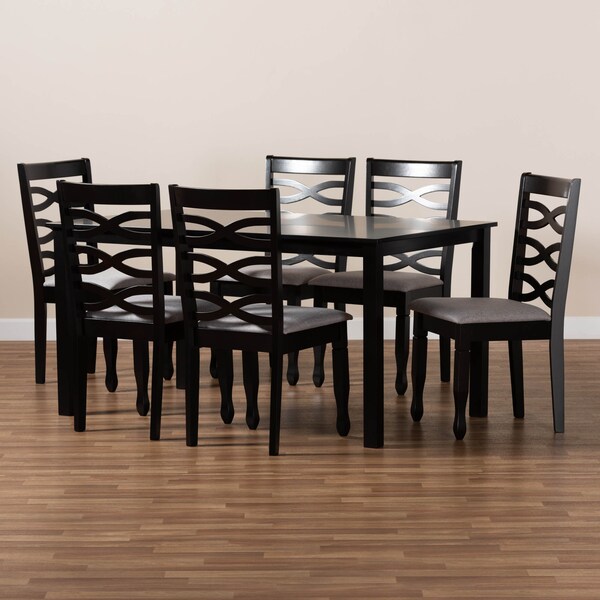 Baxton Studio Lanier Grey Upholstered and Brown Finished Wood 7-Piece Dining Set - 173-10530-10519