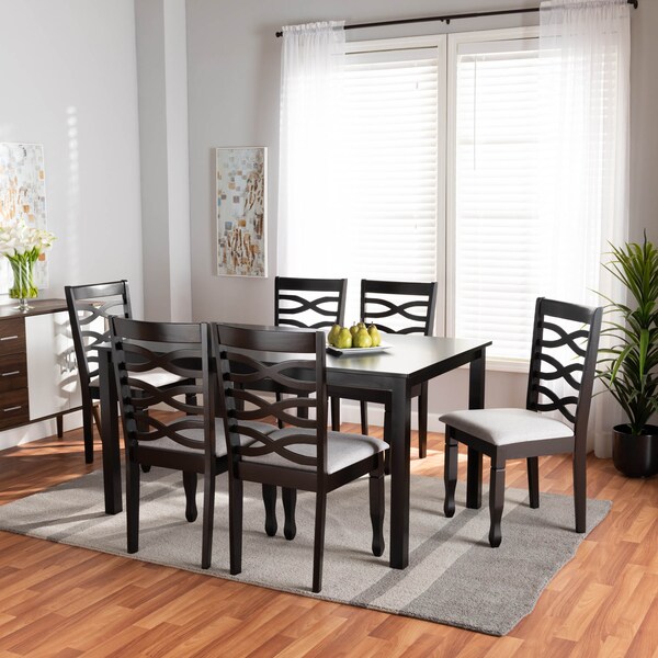 Baxton Studio Lanier Grey Upholstered and Brown Finished Wood 7-Piece Dining Set - 173-10530-10519