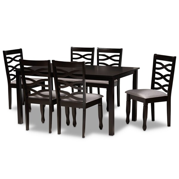 Baxton Studio Lanier Grey Upholstered and Brown Finished Wood 7-Piece Dining Set - 173-10530-10519