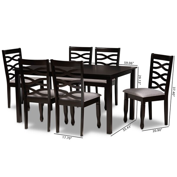 Baxton Studio Lanier Grey Upholstered and Brown Finished Wood 7-Piece Dining Set - 173-10530-10519
