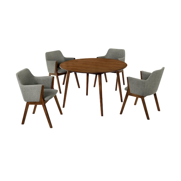 Armen Living Arcadia and Renzo 48" Round Charcoal and Walnut Wood 5 Piece Dining Set - SETARDI5REWACH48