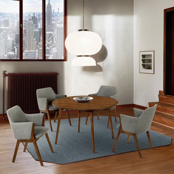 Armen Living Arcadia and Renzo 48" Round Charcoal and Walnut Wood 5 Piece Dining Set - SETARDI5REWACH48