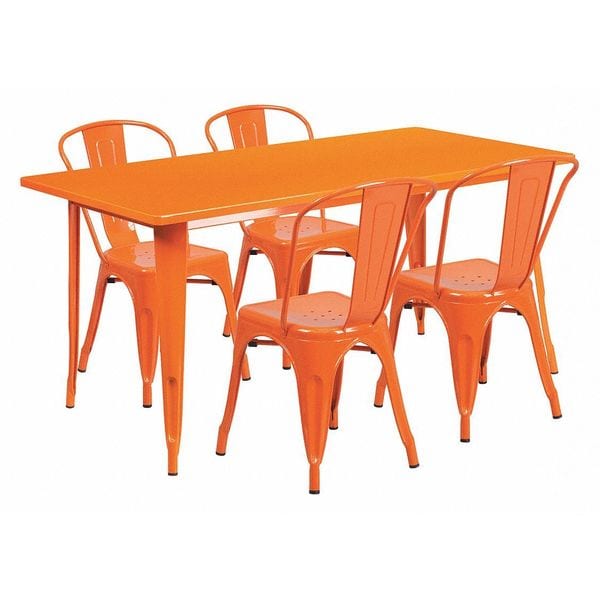 Flash Furniture Rectangle Orange Metal Table Set, 31-1/2"X63", 31.5" W, 63" L, 29.5" H, Metal, Orange - ET-CT005-4-30-OR-GG