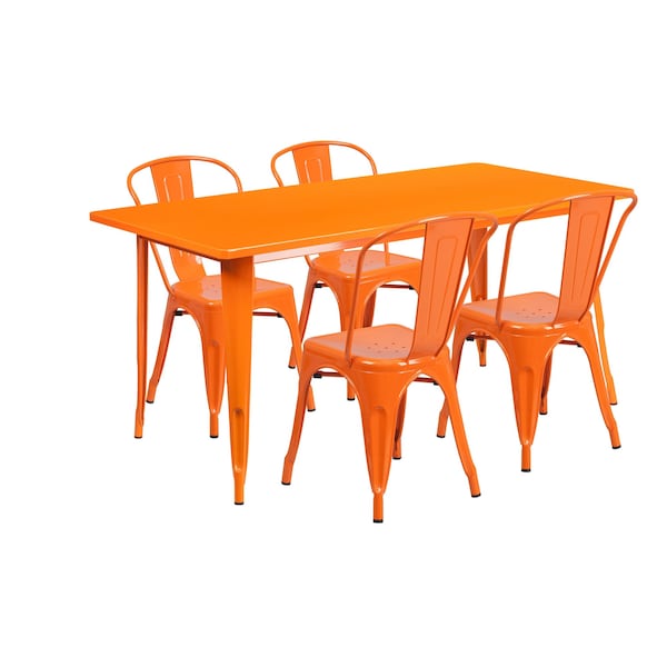 Flash Furniture Rectangle Orange Metal Table Set, 31-1/2"X63", 31.5" W, 63" L, 29.5" H, Metal, Orange - ET-CT005-4-30-OR-GG
