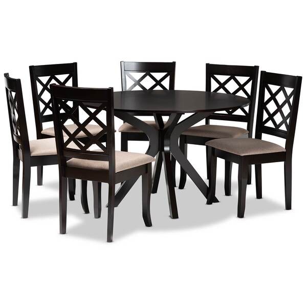 Baxton Studio Jana Sand Upholstered and Dark Brown Finished Wood 7-Piece Dining Set - 170-10531-10894
