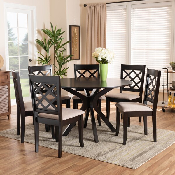 Baxton Studio Jana Sand Upholstered and Dark Brown Finished Wood 7-Piece Dining Set - 170-10531-10894