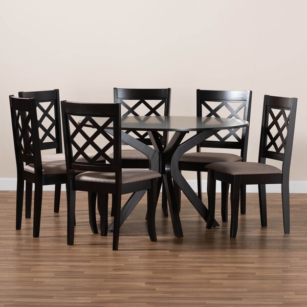 Baxton Studio Jana Sand Upholstered and Dark Brown Finished Wood 7-Piece Dining Set - 170-10531-10894