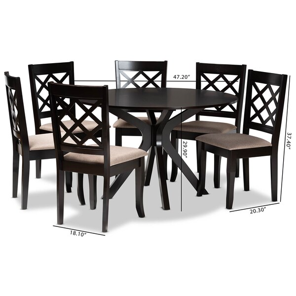 Baxton Studio Jana Sand Upholstered and Dark Brown Finished Wood 7-Piece Dining Set - 170-10531-10894