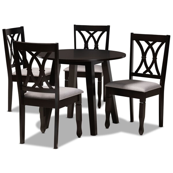 Baxton Studio Millie Grey Upholstered and Dark Brown Wood 5-Piece Dining Set - 169-9404-10896