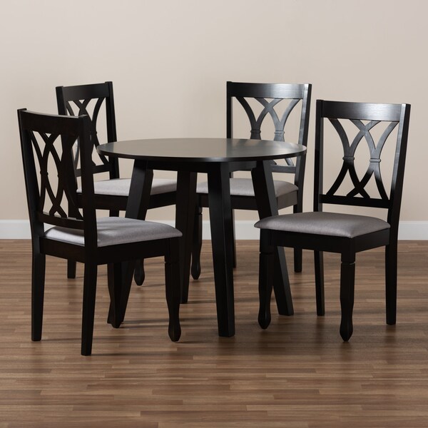 Baxton Studio Millie Grey Upholstered and Dark Brown Wood 5-Piece Dining Set - 169-9404-10896