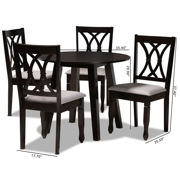 Baxton Studio Millie Grey Upholstered and Dark Brown Wood 5-Piece Dining Set - 169-9404-10896