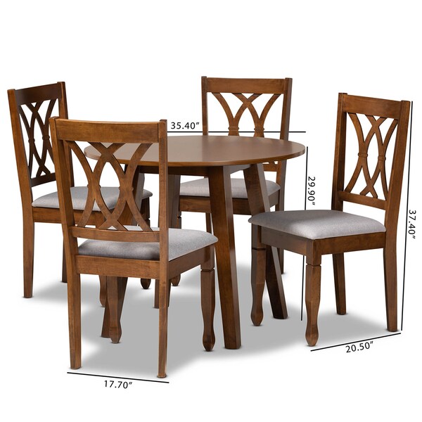 Baxton Studio Leon Grey Upholstered and Walnut Wood 5-Piece Dining Set - 173-9882-10895