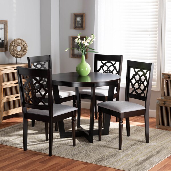 Baxton Studio Valerie Grey Upholstered and Dark Brown Wood 5-Piece Dining Set - 172-9730-10898