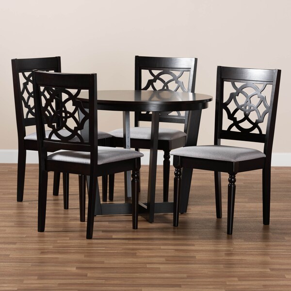 Baxton Studio Valerie Grey Upholstered and Dark Brown Wood 5-Piece Dining Set - 172-9730-10898
