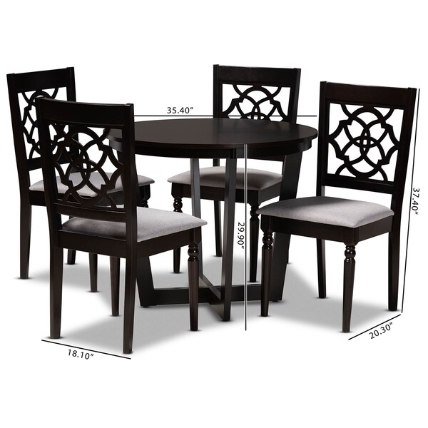 Baxton Studio Valerie Grey Upholstered and Dark Brown Wood 5-Piece Dining Set - 172-9730-10898
