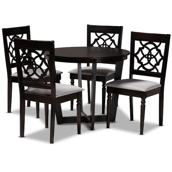 Baxton Studio Valerie Grey Upholstered and Dark Brown Wood 5-Piece Dining Set - 172-9730-10898