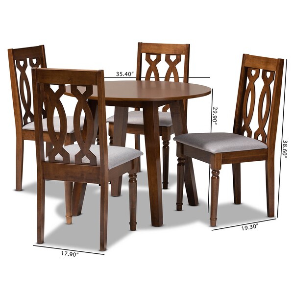 Baxton Studio Pia Grey Upholstered and Walnut Wood 5-Piece Dining Set - 170-9878-10895