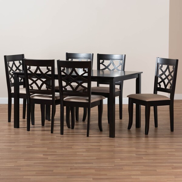 Baxton Studio Mael Sand Upholstered and Espresso Wood 7-Piece Dining Set - 166-10533-10519