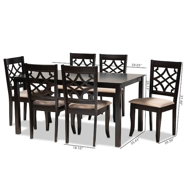 Baxton Studio Mael Sand Upholstered and Espresso Wood 7-Piece Dining Set - 166-10533-10519