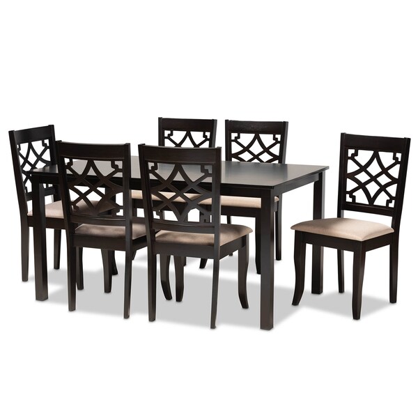 Baxton Studio Mael Sand Upholstered and Espresso Wood 7-Piece Dining Set - 166-10533-10519