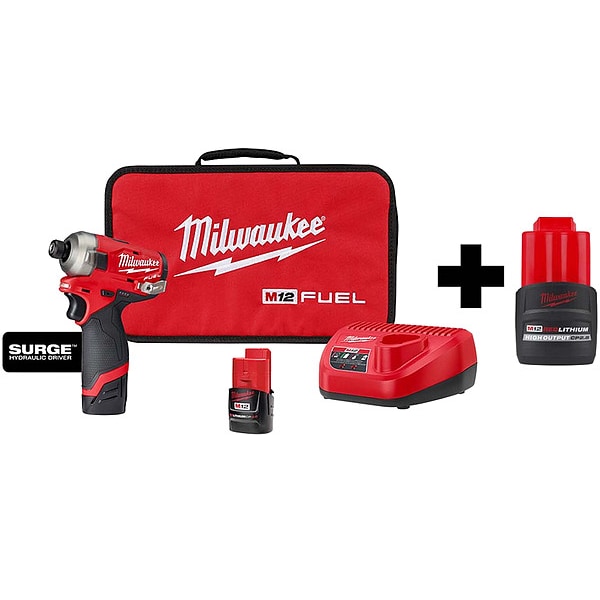 Milwaukee Tool M12 1/4" Hex Driver, M12 CP2.5 Battery - 2551-22, 48-11-2425