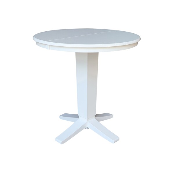 International Concepts 36 in. Solid Wood Round Extension Dining Table with 2 Counter Height Stools in White - K08-36RXT-23-S6132-2