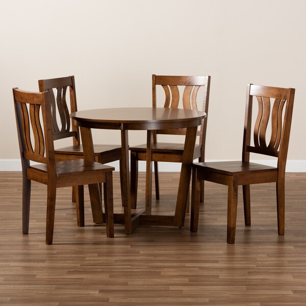 Baxton Studio Elodia Modern and Contemporary Transitional Walnut Brown Finished Wood 5-Piece Dining Set - 177-11379-10897-ZORO
