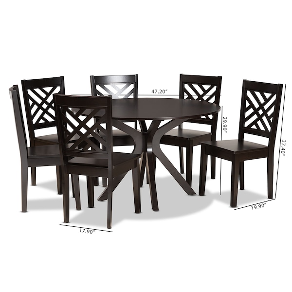Baxton Studio Ela Modern and Contemporary Dark Brown Finished Wood 7-Piece Dining Set - 183-11430-10894-ZORO