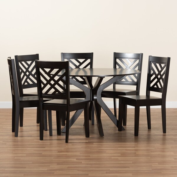 Baxton Studio Ela Modern and Contemporary Dark Brown Finished Wood 7-Piece Dining Set - 183-11430-10894-ZORO