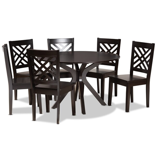 Baxton Studio Ela Modern and Contemporary Dark Brown Finished Wood 7-Piece Dining Set - 183-11430-10894-ZORO