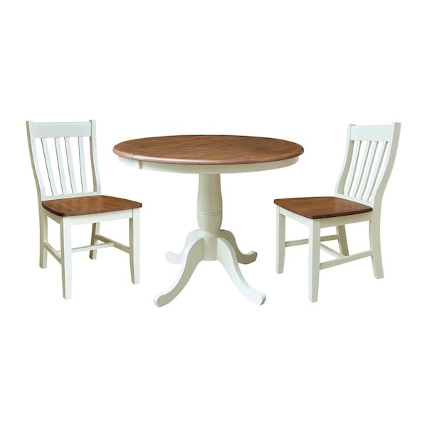 Whitewood Industries Rectangular Extension Dining Table W/ 2 Chairs, 36 in W, 29.3 in L, 48 in H, Parawood, 3 - K79-36RXT-C61-2