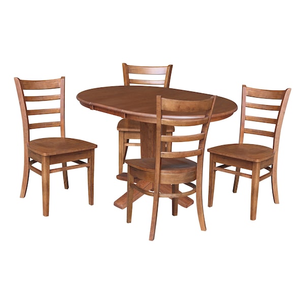 International Concepts 36 in. Solid Wood Round Extension Dining Table with 4 Dining Chairs in Distressed Oak - K42-36RXT-23B-C617-4