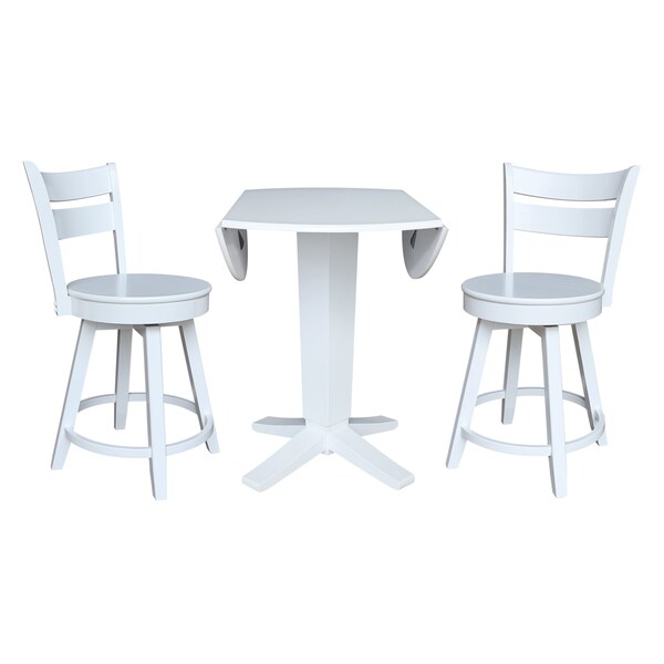 International Concepts 42 in. Solid Wood Dual Drop Leaf Dining Table with 2 Counter Height Stools in White - K08-42DPT-23-S800SW2