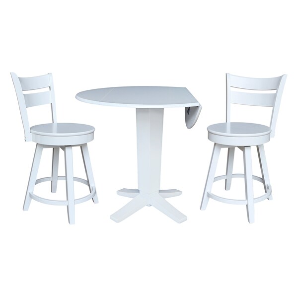 International Concepts 42 in. Solid Wood Dual Drop Leaf Dining Table with 2 Counter Height Stools in White - K08-42DPT-23-S800SW2
