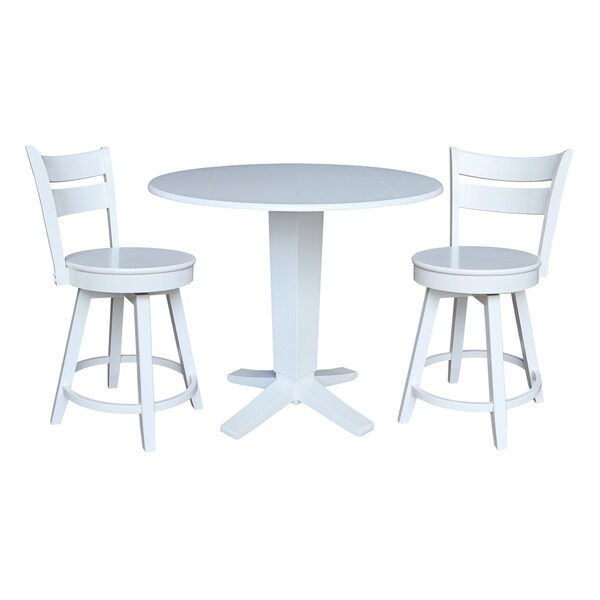 International Concepts 42 in. Solid Wood Dual Drop Leaf Dining Table with 2 Counter Height Stools in White - K08-42DPT-23-S800SW2