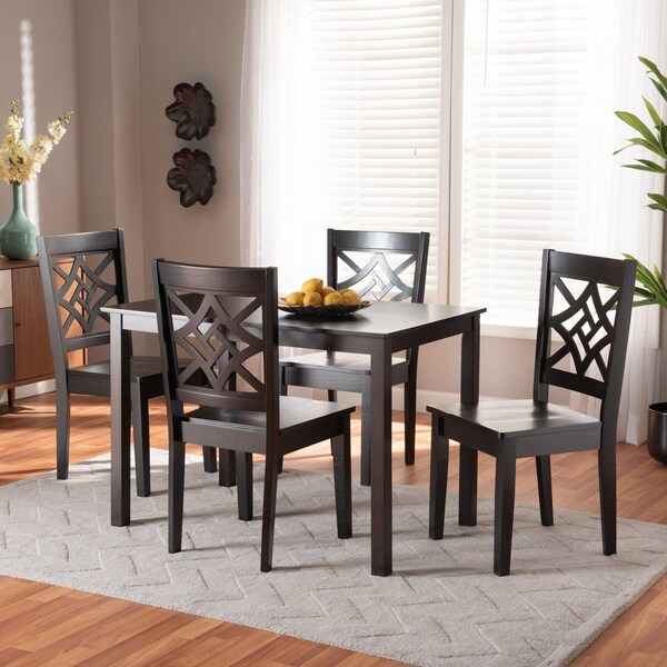 Baxton Studio Nicolette Modern and Contemporary Dark Brown Finished Wood 5-Piece Dining Set - 179-11385-8026-ZORO