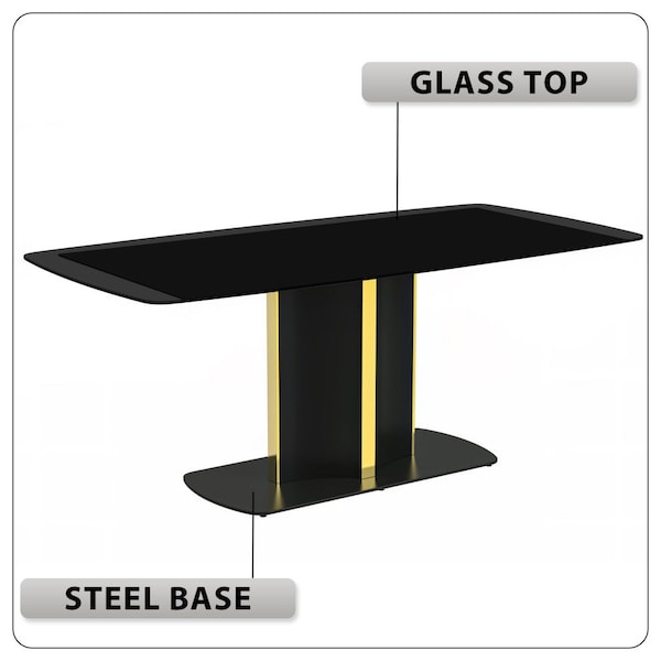 Leisuremod Rectangular 55.11 in W, 28 in L, Glass/Steel, Black - STBLG-55BL-G