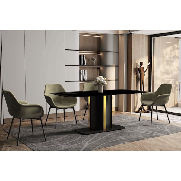 Leisuremod Rectangular 55.11 in W, 28 in L, Glass/Steel, Black - STBLG-55BL-G