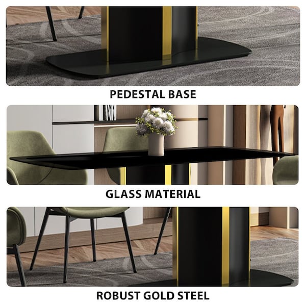 Leisuremod Rectangular 55.11 in W, 28 in L, Glass/Steel, Black - STBLG-55BL-G