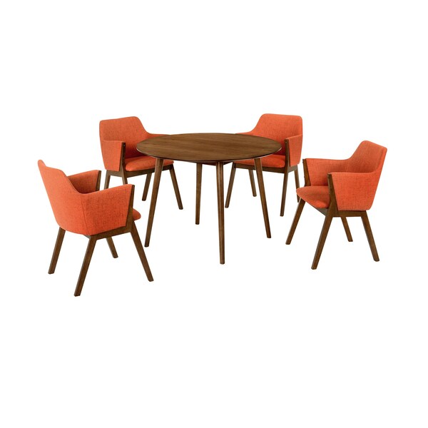 Armen Living Arcadia and Renzo 42" Round Orange and Walnut Wood 5 Piece Dining Set - SETARDI5REWAOR42