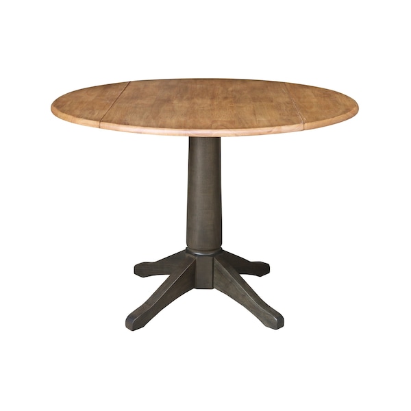International Concepts Round Round 42 in. Dual Drop Leaf Dining Table with 4 Splatback Chairs in Hickory/Washed Coal, Wood - K45-42DPT-27B-C10-4