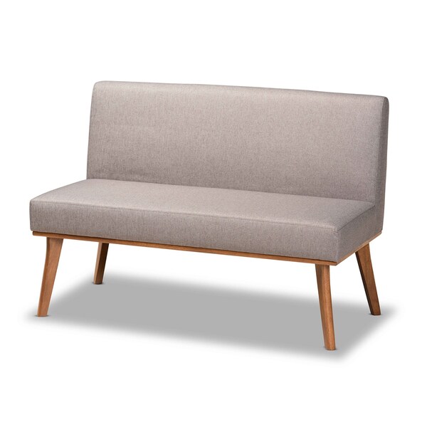 Baxton Studio Odessa Mid-Century Modern Grey Fabric and Walnut Brown Finished Wood 4-Piece Dining Nook Set - 175-10843-10842-10840-ZORO