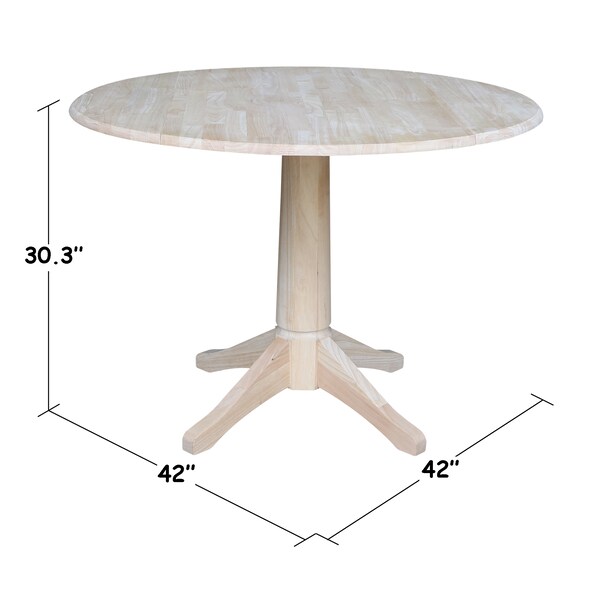 International Concepts Round 42 in Rd Dual Drop Leaf Pedestal Table, 30.3 inH, Unfinished, Ready to Finish, 42 in W, 42 in L - K-42DPT-27B