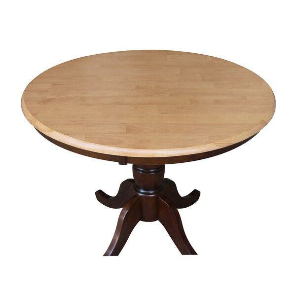 International Concepts Round 36 in Round Top Pedestal Table, 28.9 inH, Cinnamon/Espresso, 36 in W, 36 in L, 29.1 in H - K58-36RT