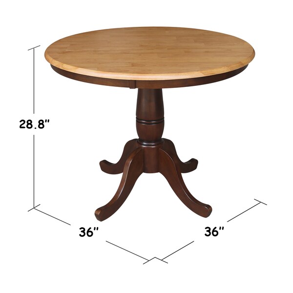 International Concepts Round 36 in Round Top Pedestal Table, 28.9 inH, Cinnamon/Espresso, 36 in W, 36 in L, 29.1 in H - K58-36RT