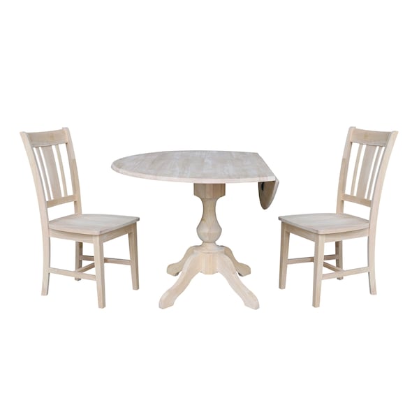 International Concepts Round 42 in Rd Top Pedestal Table, 2 Chairs, Unfinished, Ready to Finish, 42 in W, 42 in L, Wood - K-42DPT-11-C10-2