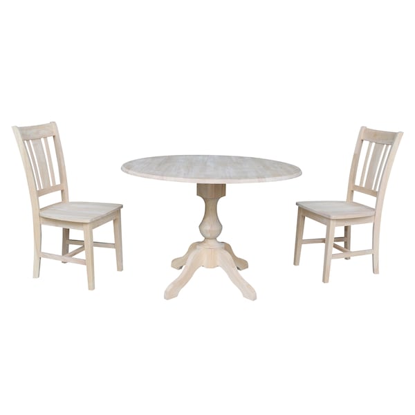 International Concepts Round 42 in Rd Top Pedestal Table, 2 Chairs, Unfinished, Ready to Finish, 42 in W, 42 in L, Wood - K-42DPT-11-C10-2