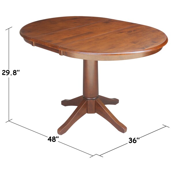 International Concepts Round 36 in Rd Top Pedestal Table, 12 in Leaf, 28.9 inH, Dining Height, Espresso, 36 in W, 48 in L - K581-36RXT-27B