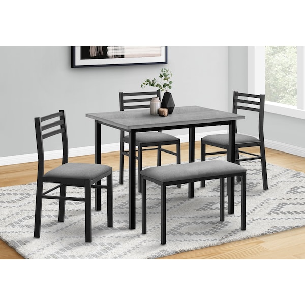 Monarch Specialties Dining Set, 5pcs Set, 40 in. Rectangular, Kitchen, Small, Black Metal, Grey Laminate, Grey Fabric - I 1037
